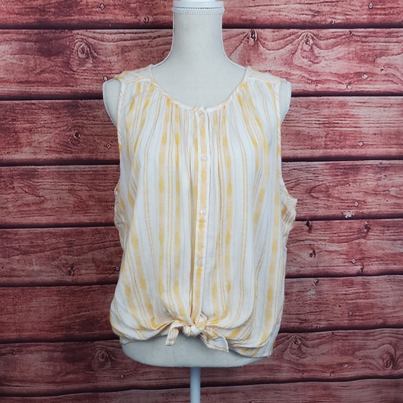 Lucky Brand Yellow Tie Front Top L - Picture 2 of 5